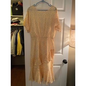 Yellow Small Flower Dress with Tie Waist